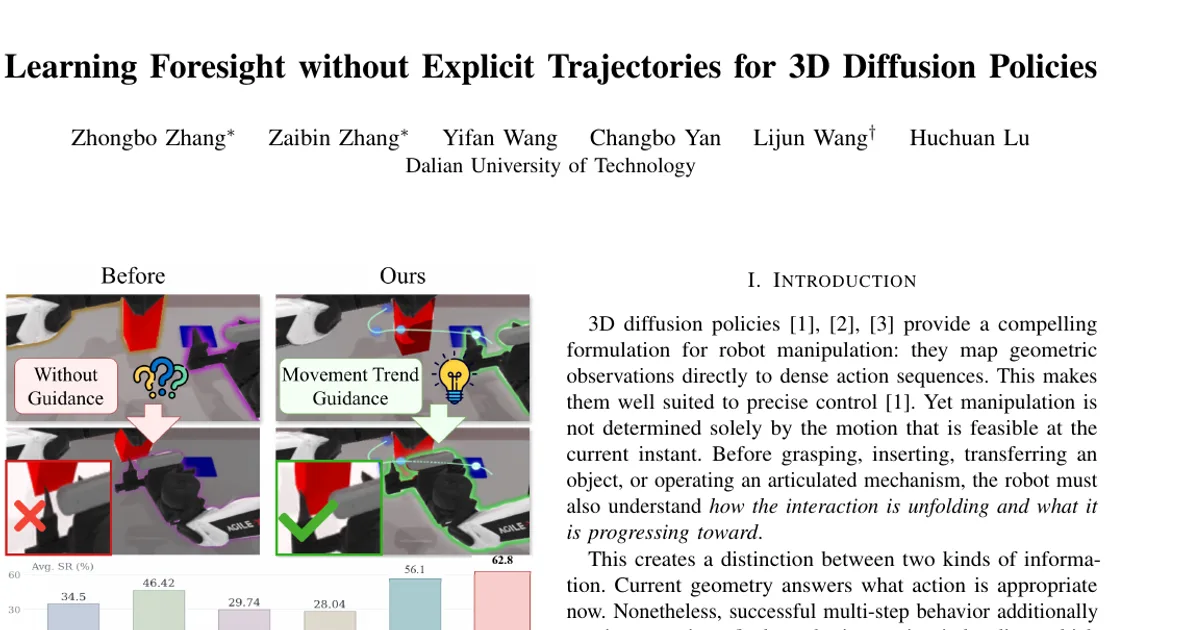 Learning Foresight without Explicit Trajectories for 3D Diffusion Policies