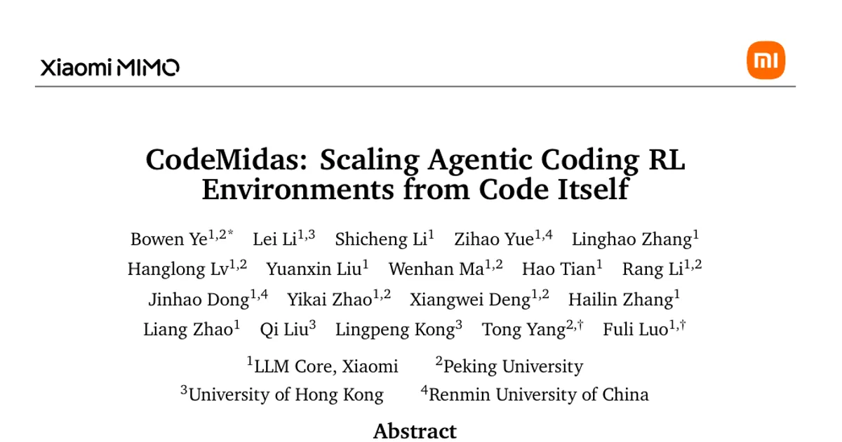 CodeMidas: scalare gli ambienti di RL per la programmazione agentica a partire dal codice stesso
