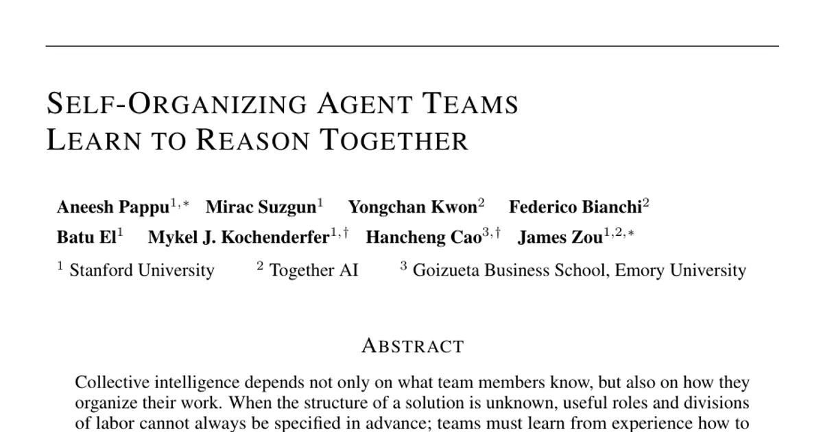 I team di agenti auto-organizzati imparano a ragionare insieme