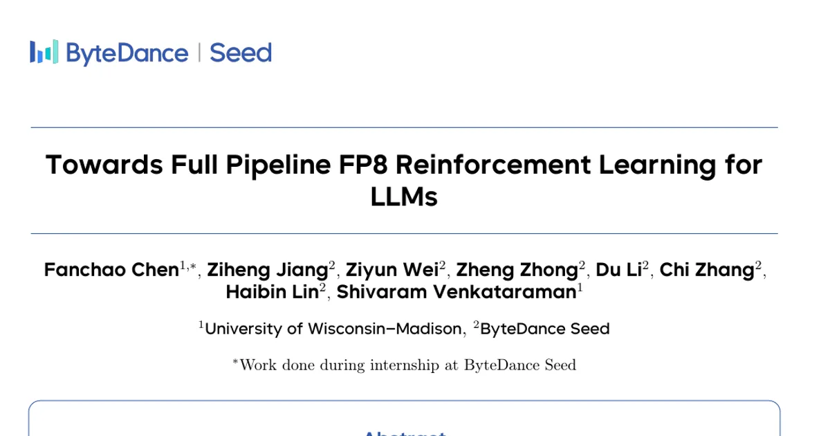 Verso l’apprendimento per rinforzo FP8 sull’intera pipeline per gli LLM
