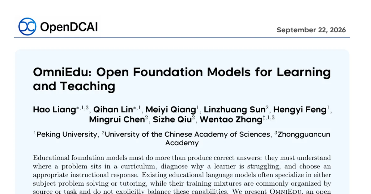 OmniEdu: Open Foundation Models for Learning and Teaching