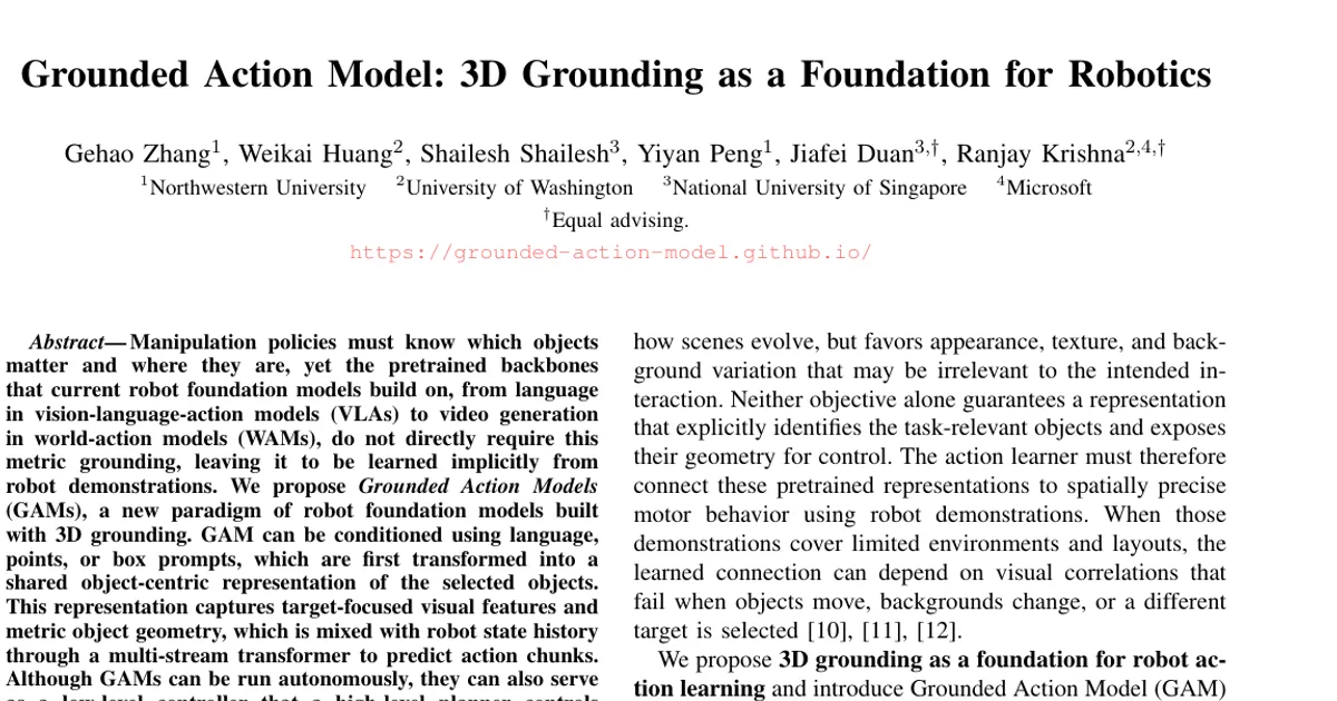 Grounded Action Model: il grounding 3D come fondamento per la robotica