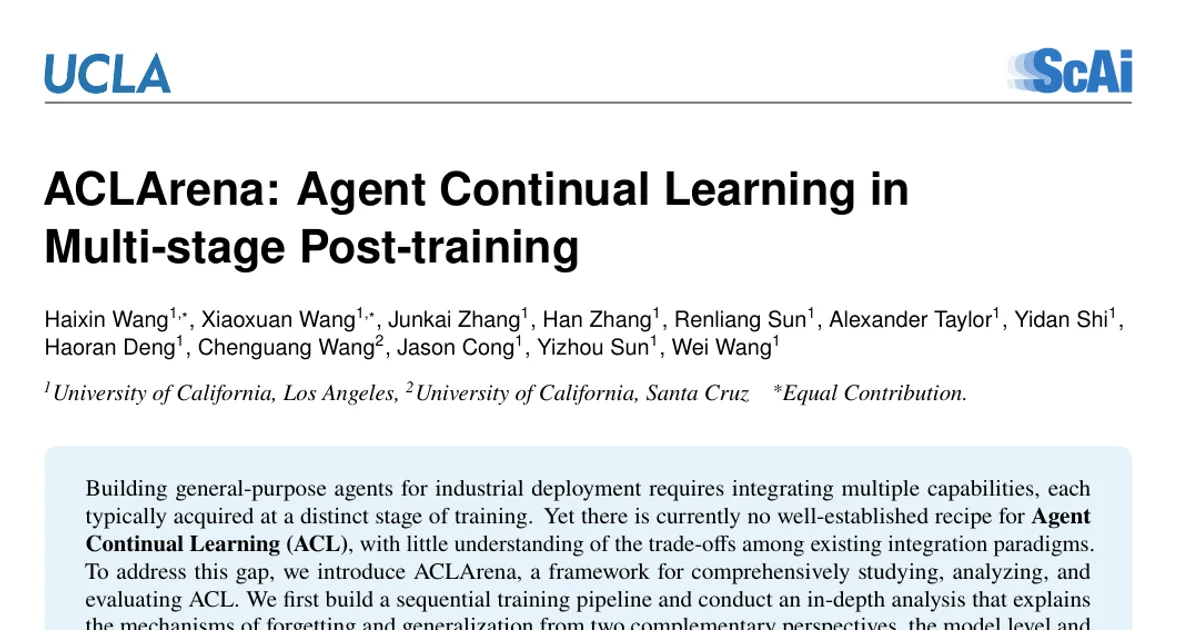 ACLArena: apprendimento continuo degli agenti nel post-training multistadio