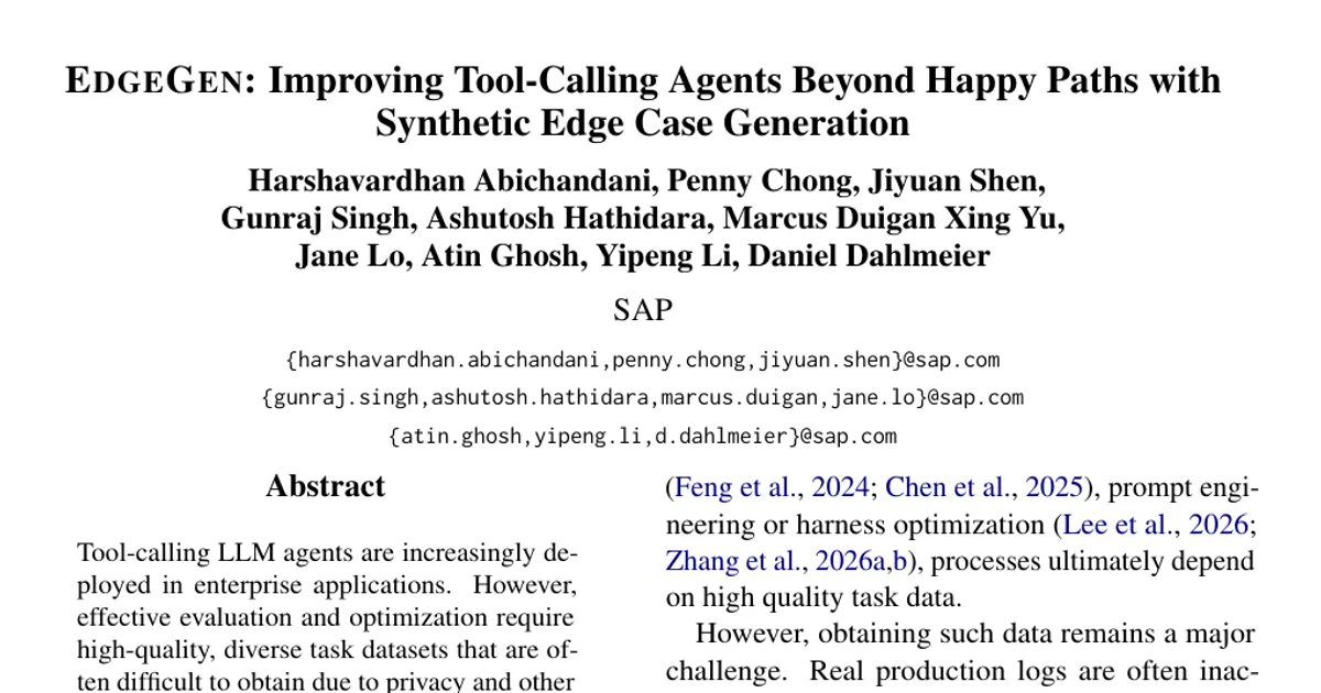 EdgeGen: migliorare gli agenti che usano strumenti oltre i percorsi senza intoppi, generando casi limite sintetici