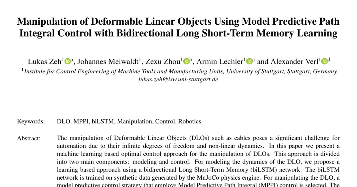 Manipolazione di oggetti lineari deformabili mediante il controllo Model Predictive Path Integral con apprendimento basato su reti Long Short-Term Memory bidirezionali