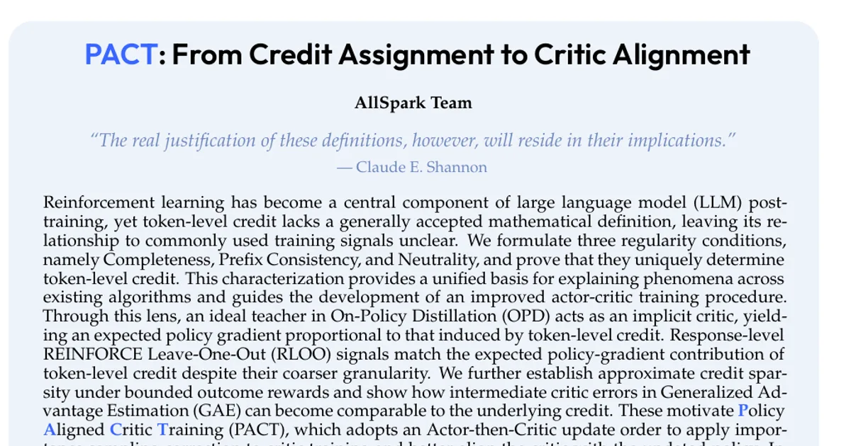 PACT: From Credit Assignment to Critic Alignment