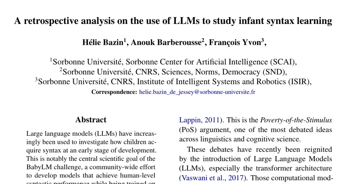 A retrospective analysis on the use of LLMs to study infant syntax learning