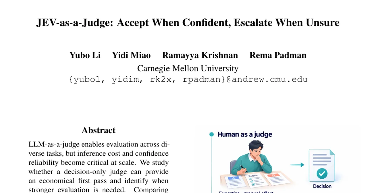 JEV-as-a-judge: accetta quando è sicuro, passa a una valutazione superiore quando è incerto