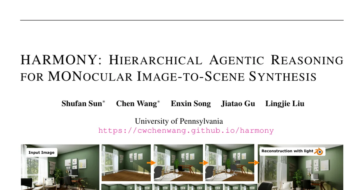 HARMONY: Hierarchical Agentic Reasoning for MONocular Image-to-Scene Synthesis