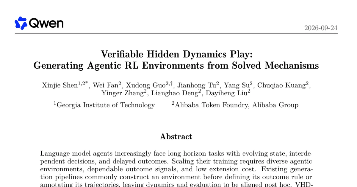 Verifiable Hidden Dynamics Play: generare ambienti di RL per agenti a partire da meccanismi risolti