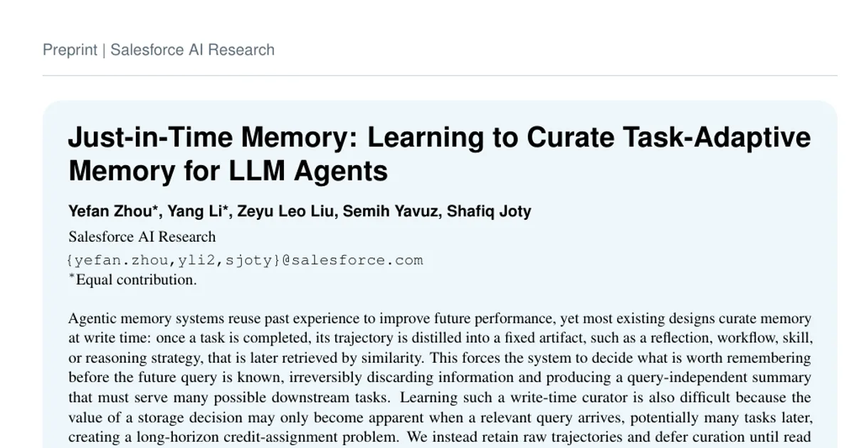 Memoria just-in-time: imparare a selezionare memorie adattive al compito per agenti LLM