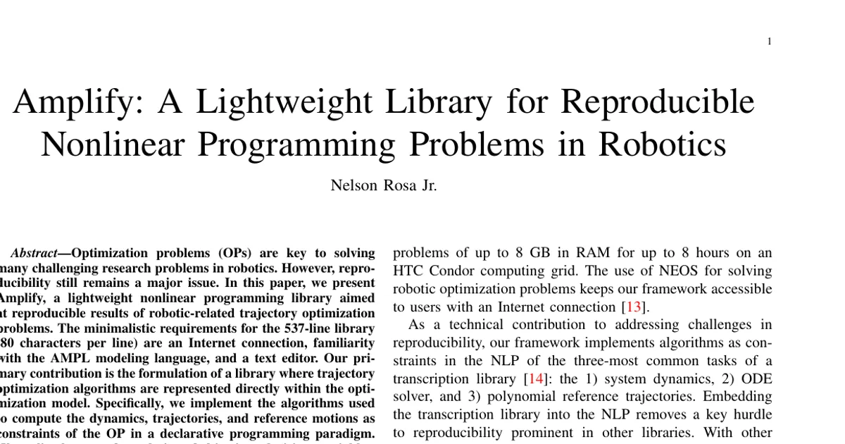 Amplify: una libreria leggera per problemi di programmazione non lineare riproducibili nella robotica