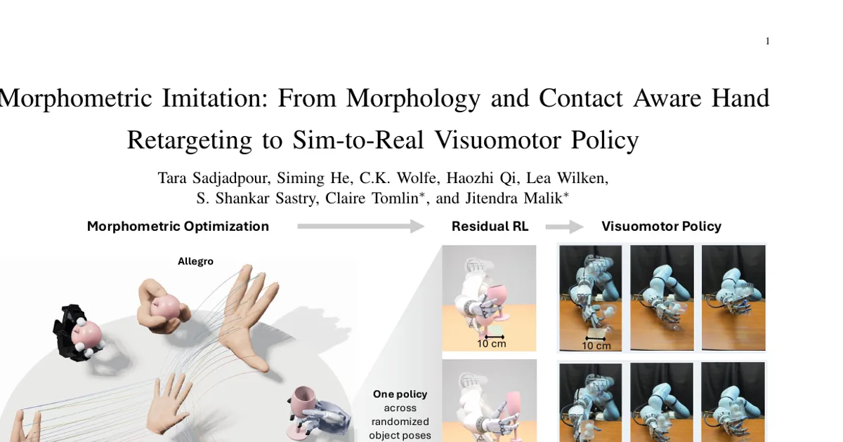 Morphometric Imitation: From Morphology and Contact Aware Hand Retargeting to Sim-to-Real Visuomotor Policy
