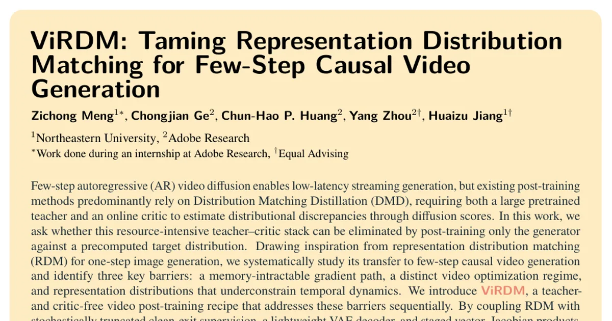 ViRDM: domare il matching delle distribuzioni delle rappresentazioni per la generazione causale di video in pochi passaggi