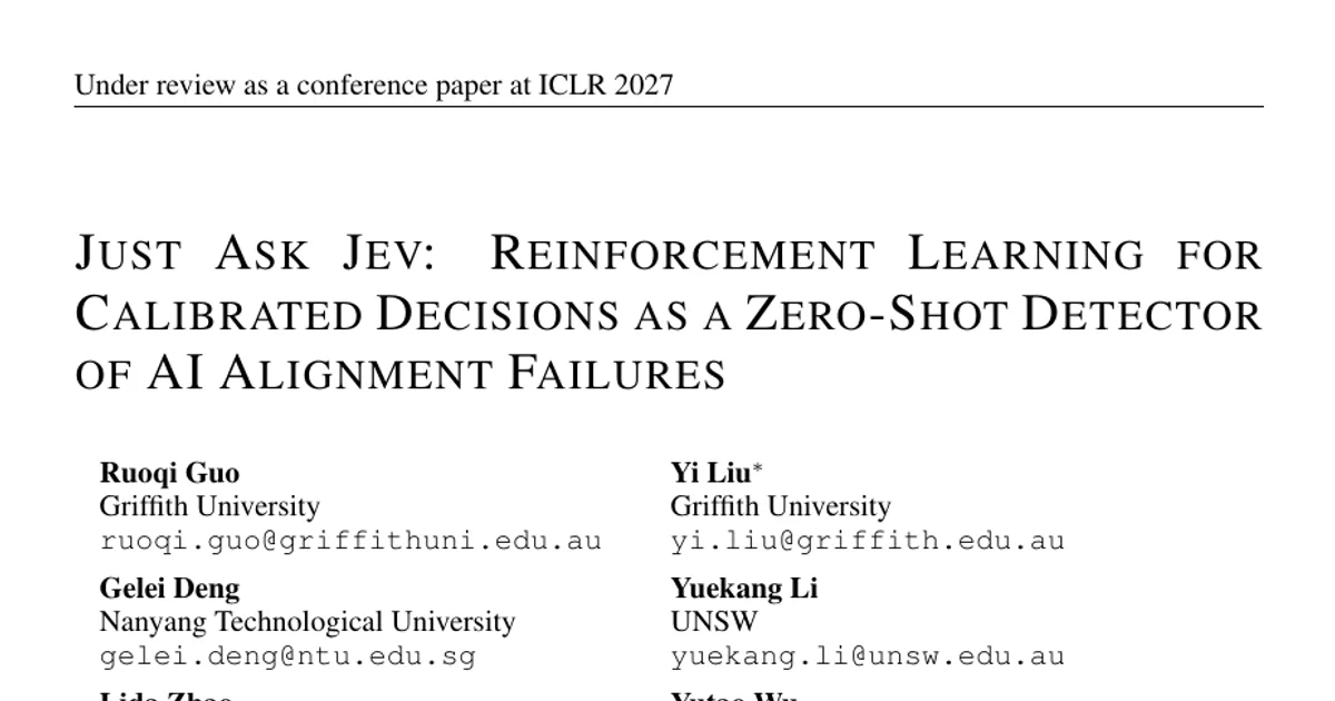 Basta chiedere a Jev: l’apprendimento per rinforzo per decisioni calibrate come rilevatore zero-shot dei fallimenti dell’allineamento dell’IA
