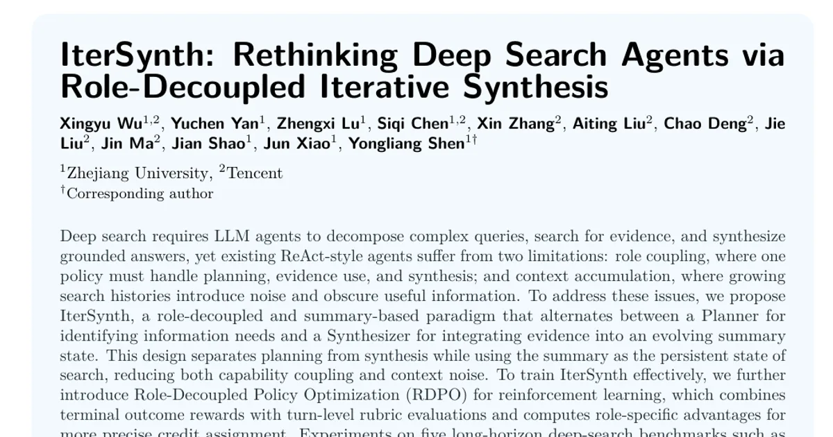 IterSynth: ripensare gli agenti di ricerca approfondita con la sintesi iterativa e la separazione dei ruoli