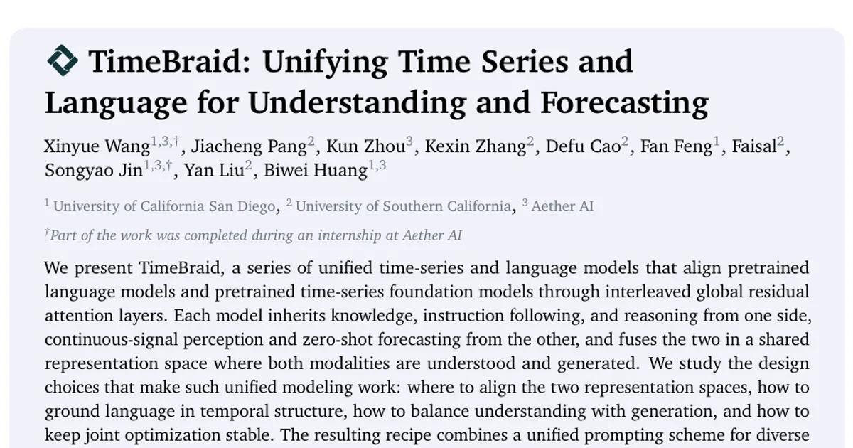 TimeBraid: Unifying Time Series and Language for Understanding and Forecasting