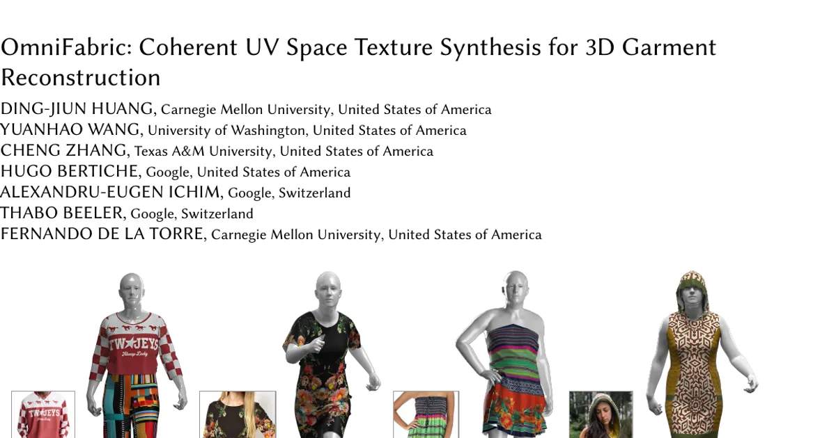 OmniFabric: sintesi di texture coerenti nello spazio UV per la ricostruzione di capi 3D