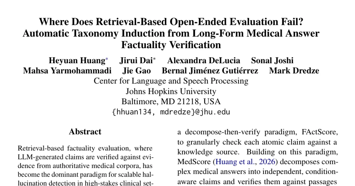 Where Does Retrieval-Based Open-Ended Evaluation Fail? Automatic Taxonomy Induction from Long-Form Medical Answer Factuality Verification