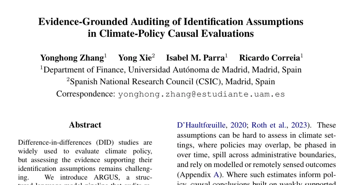 Evidence-Grounded Auditing of Identification Assumptions in Climate-Policy Causal Evaluations