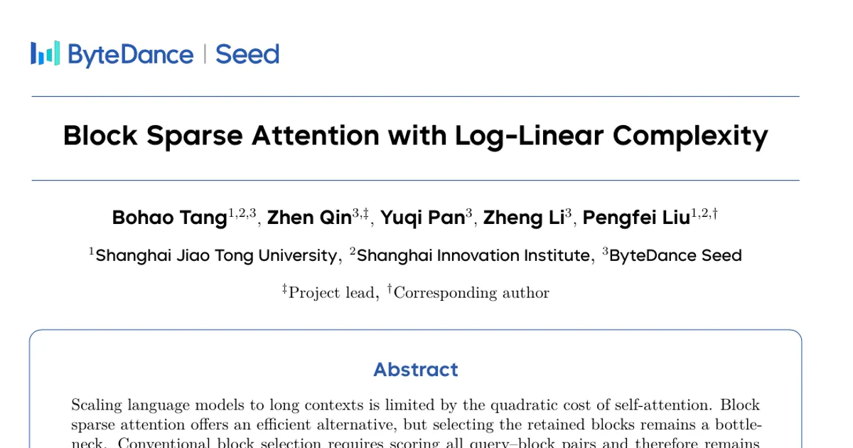 Block Sparse Attention with Log-Linear Complexity