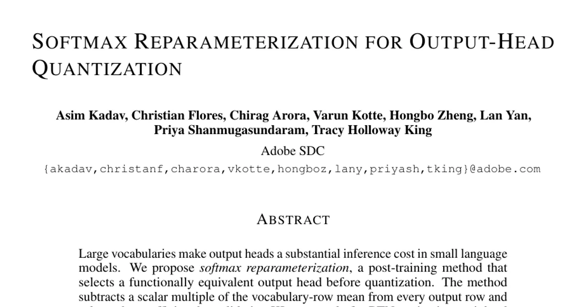 Softmax Reparameterization for Output-Head Quantization
