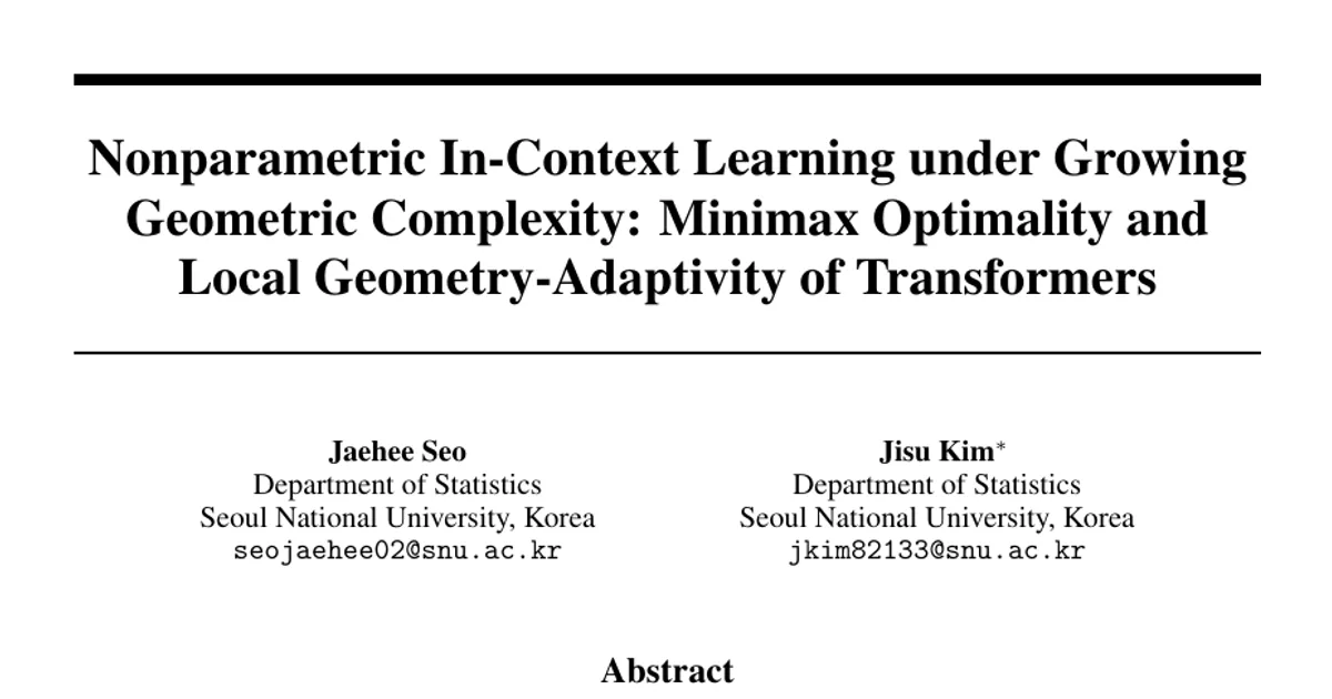 Nonparametric In-Context Learning under Growing Geometric Complexity: Minimax Optimality and Local Geometry-Adaptivity of Transformers