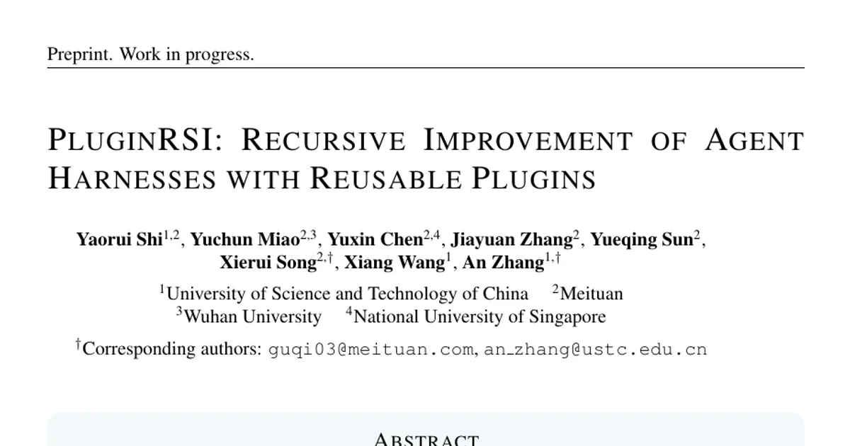 PluginRSI: Recursive Improvement of Agent Harnesses with Reusable Plugins