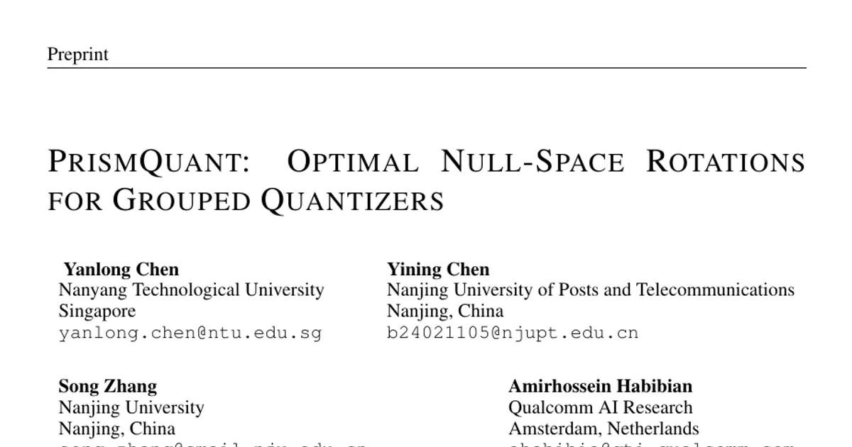 PrismQuant: Optimal Null-Space Rotations for Grouped Quantizers