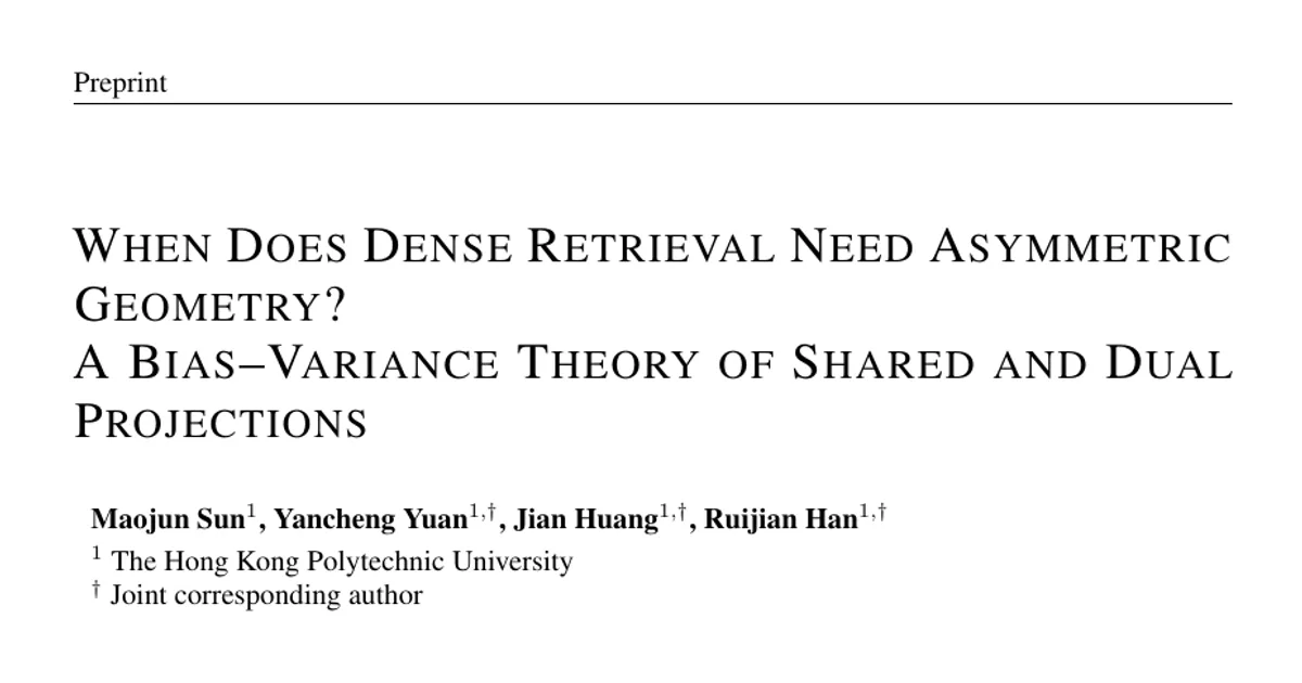 When Does Dense Retrieval Need Asymmetric Geometry? A Bias-Variance Theory of Shared and Dual Projections