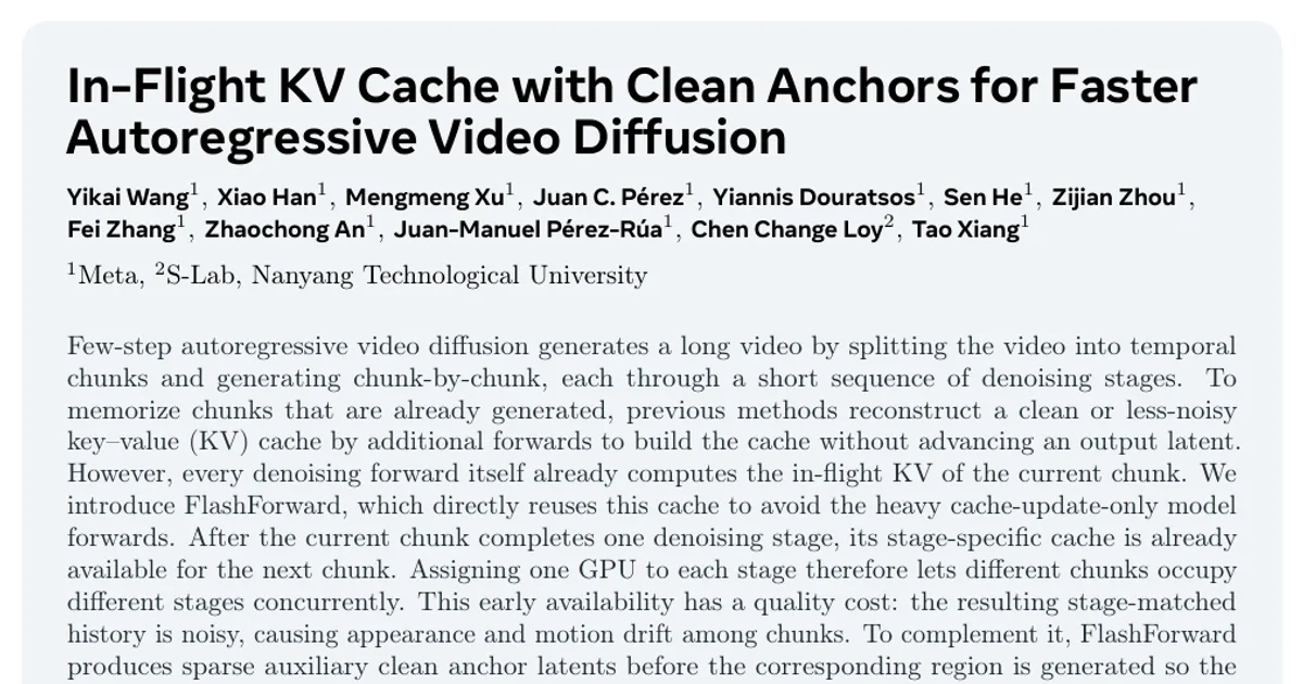 In-Flight KV Cache with Clean Anchors for Faster Autoregressive Video Diffusion