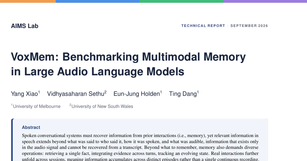 VoxMem: Benchmarking Multimodal Memory in Large Audio Language Models