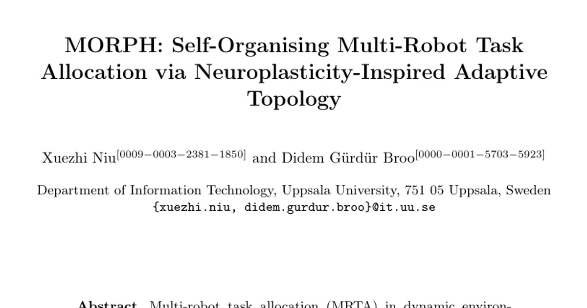 MORPH: Self-Organising Multi-Robot Task Allocation via Neuroplasticity-Inspired Adaptive Topology