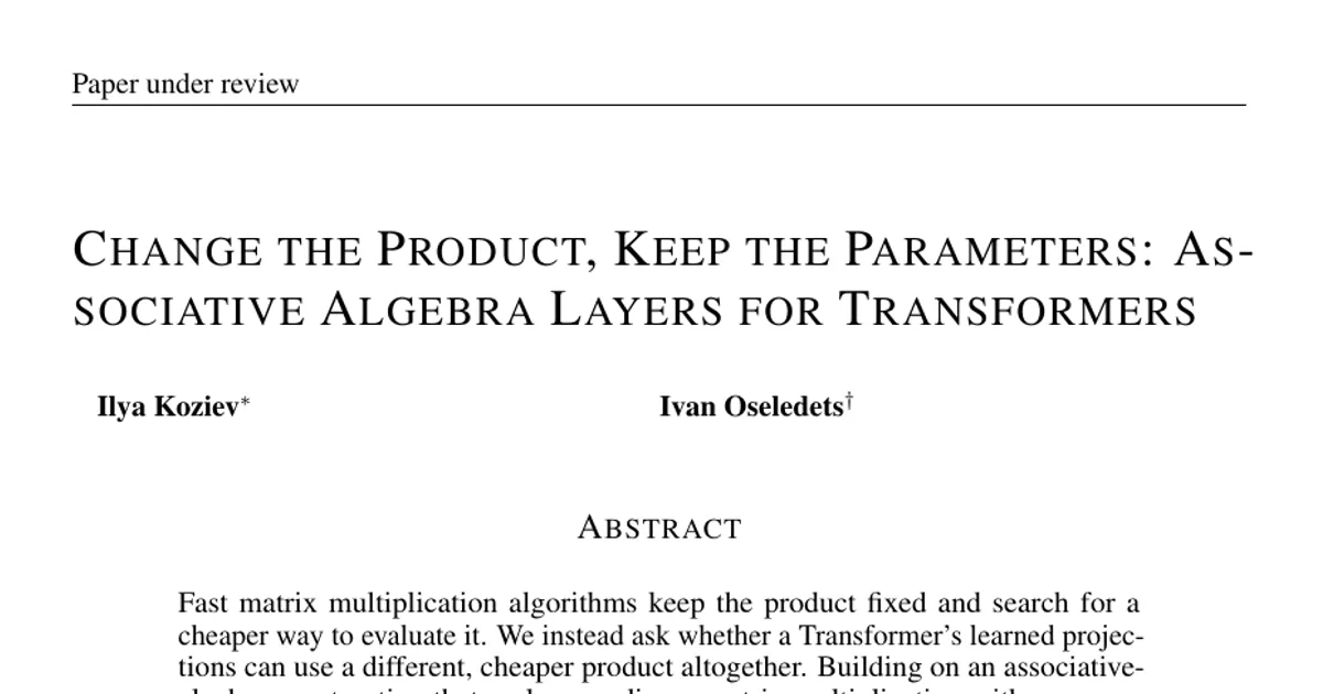 Change the Product, Keep the Parameters: Associative Algebra Layers for Transformers