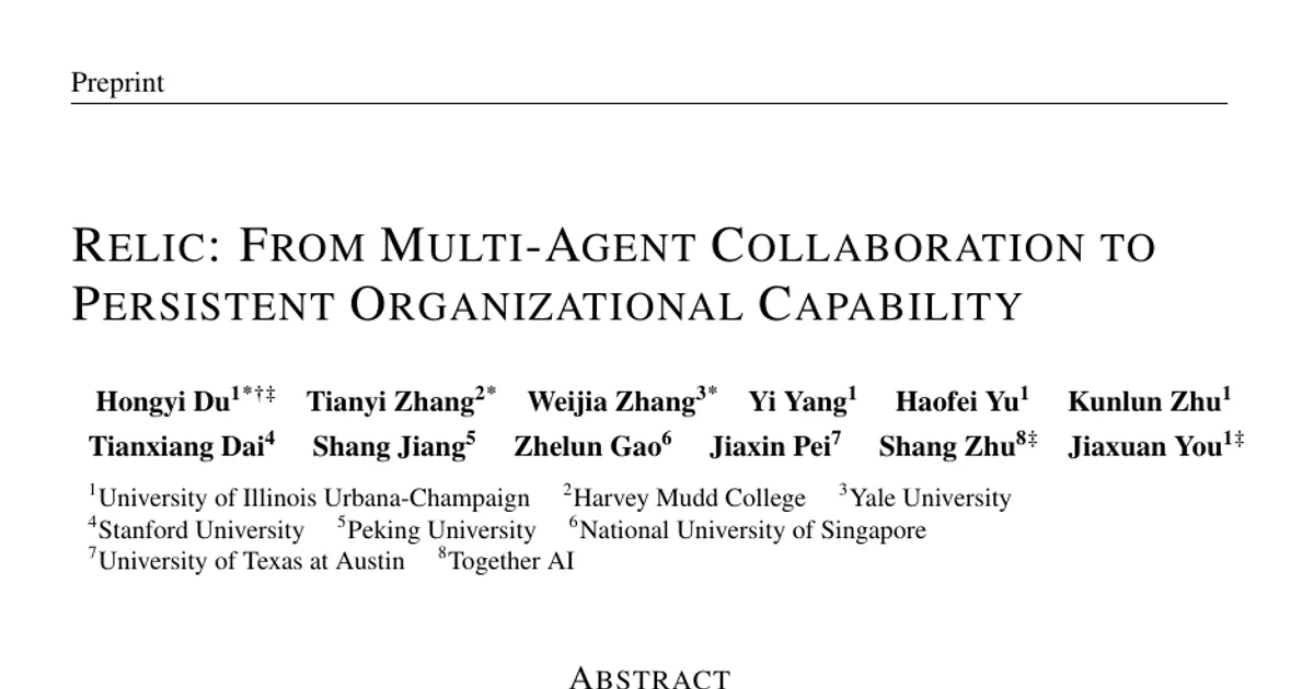Relic: From Multi-Agent Collaboration to Persistent Organizational Capability