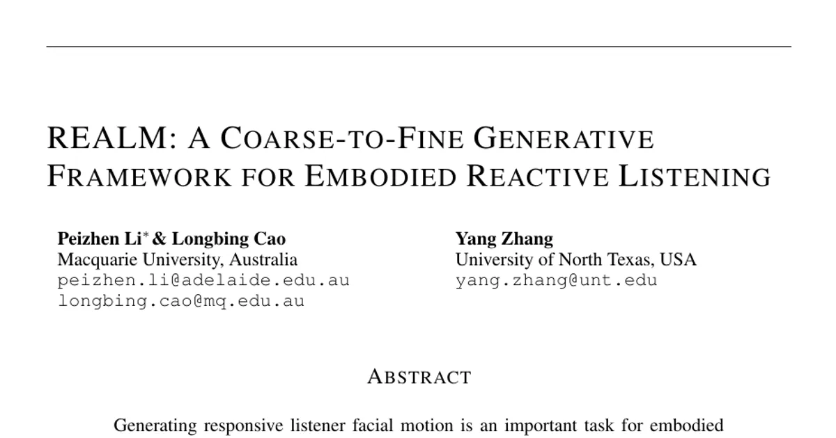REALM: A Coarse-to-Fine Generative Framework for Embodied Reactive Listening