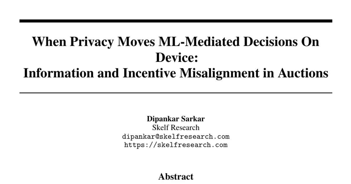 When Privacy Moves ML-Mediated Decisions On Device: Information and Incentive Misalignment in Auctions