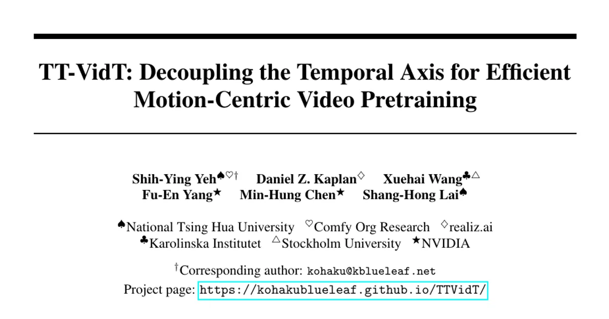 TT-VidT: Decoupling the Temporal Axis for Efficient Motion-Centric Video Pretraining