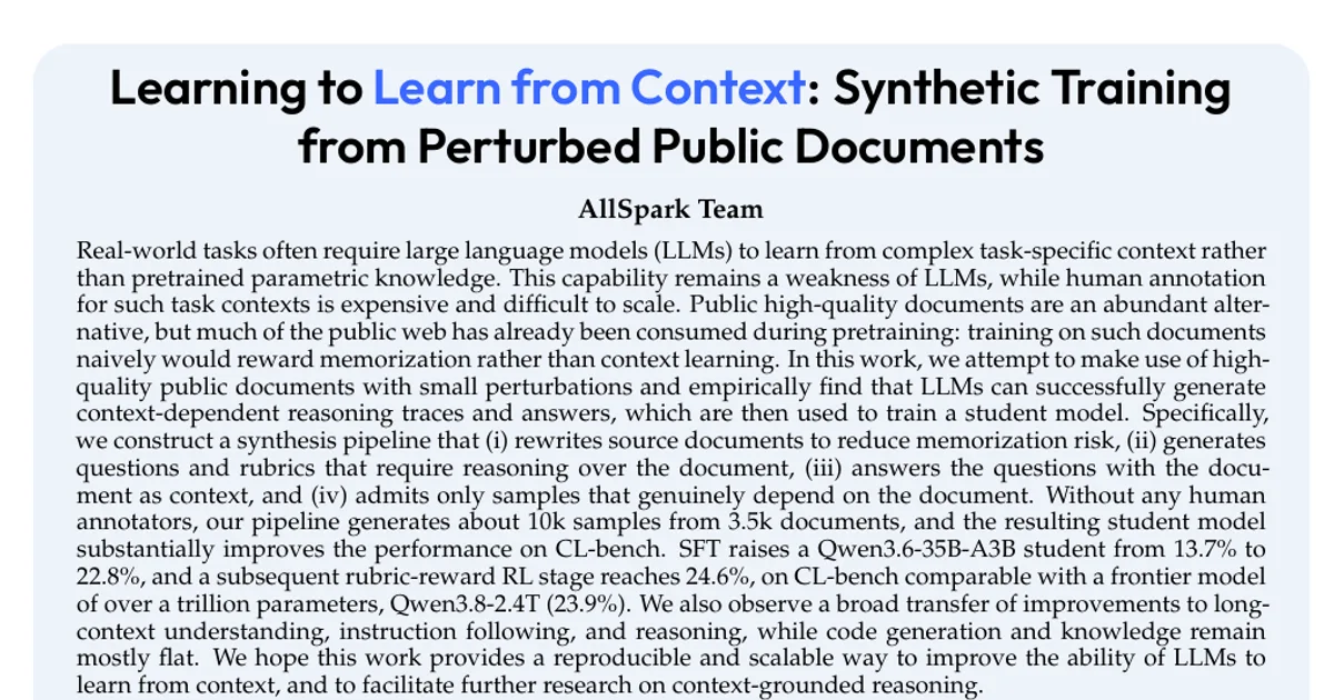 Learning to Learn from Context: Synthetic Training from Perturbed Public Documents