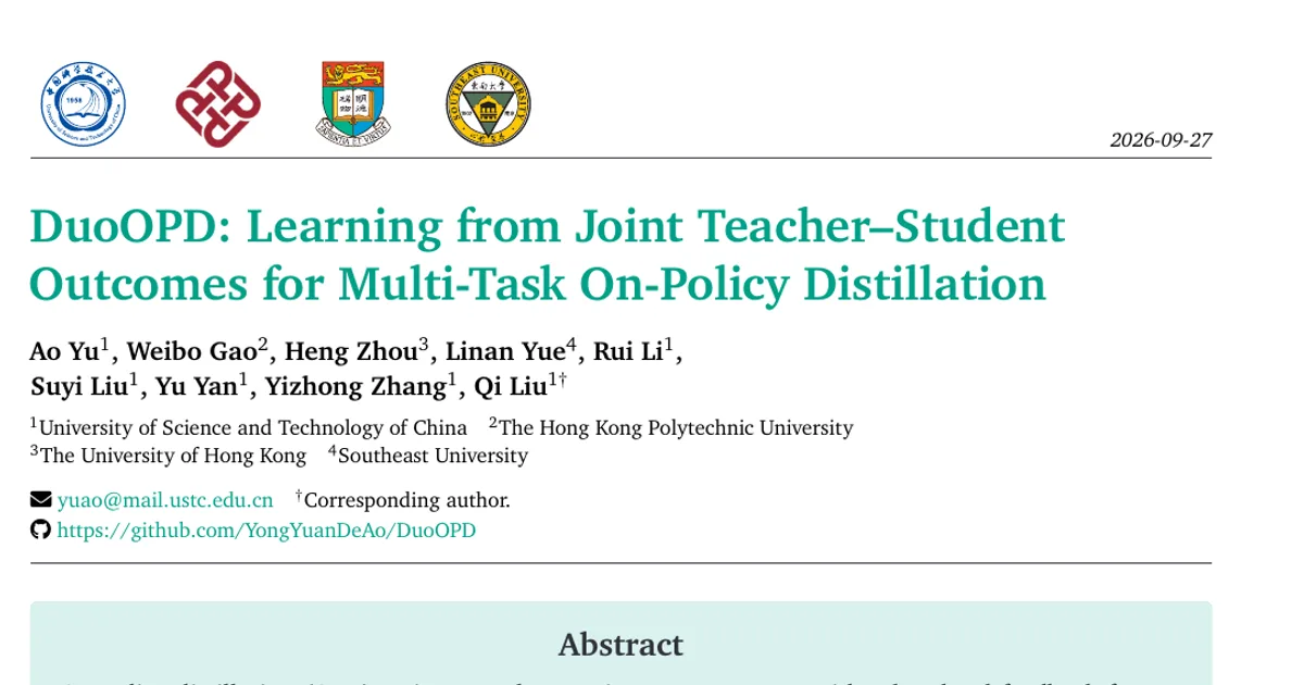 DuoOPD: Learning from Joint Teacher-Student Outcomes for Multi-Task On-Policy Distillation