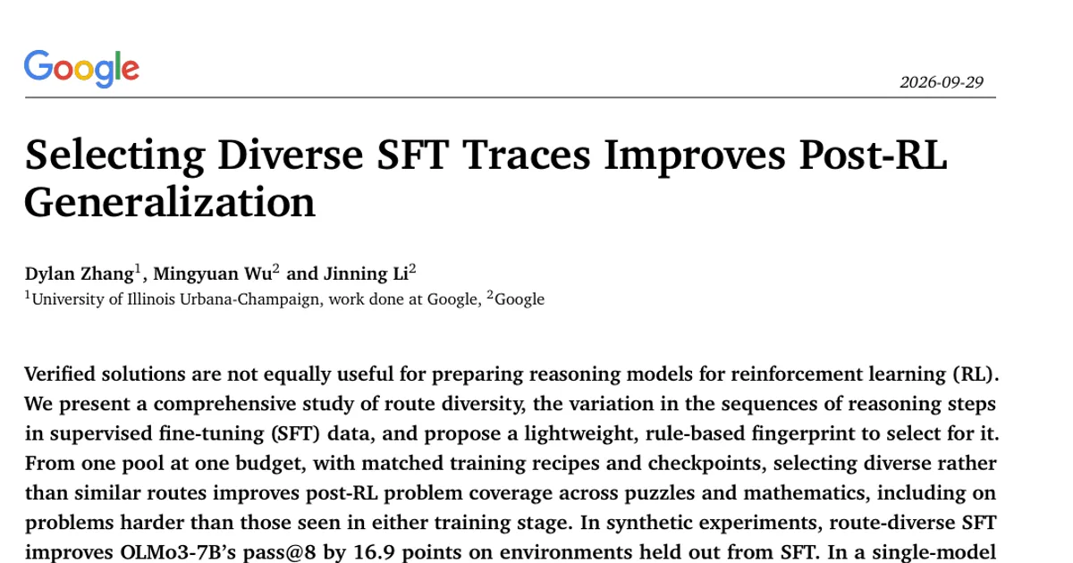 Selecting Diverse SFT Traces Improves Post-RL Generalization