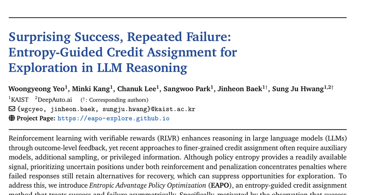 Surprising Success, Repeated Failure: Entropy-Guided Credit Assignment for Exploration in LLM Reasoning