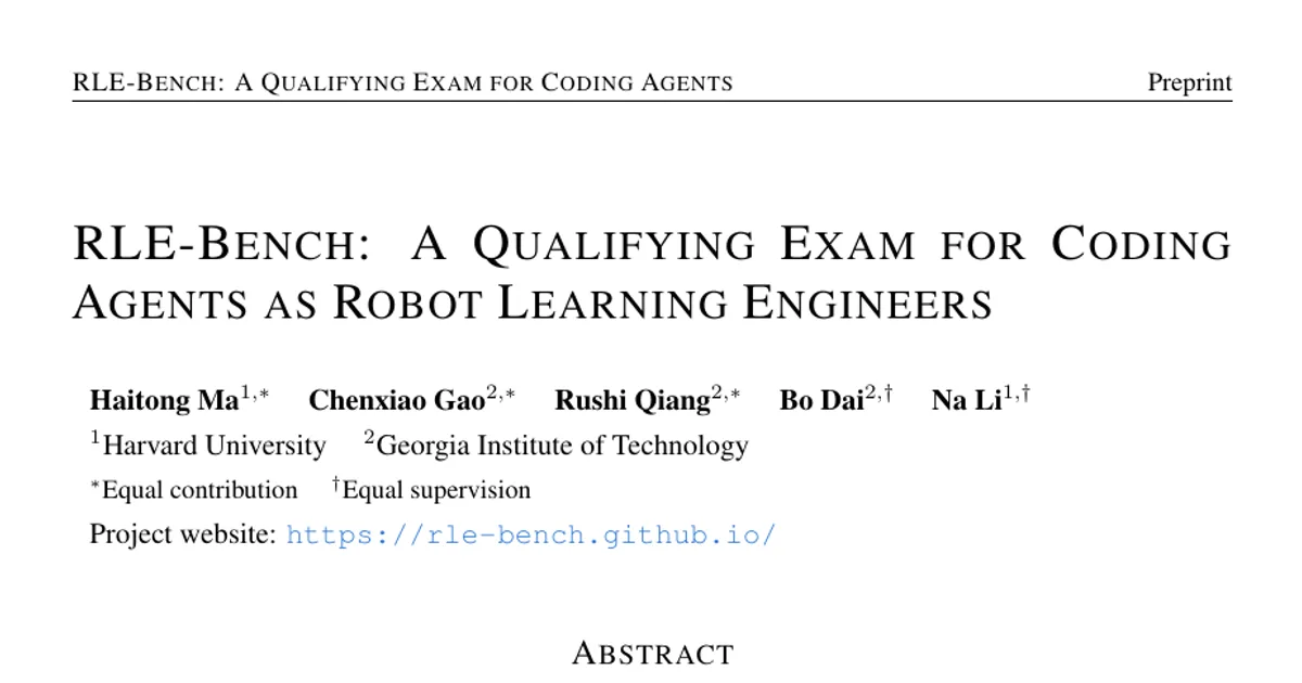 RLE-Bench: A Qualifying Exam for Coding Agents as Robot Learning Engineers