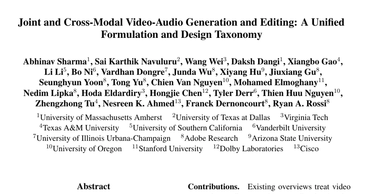 Joint and Cross-Modal Video-Audio Generation and Editing: A Unified Formulation and Design Taxonomy