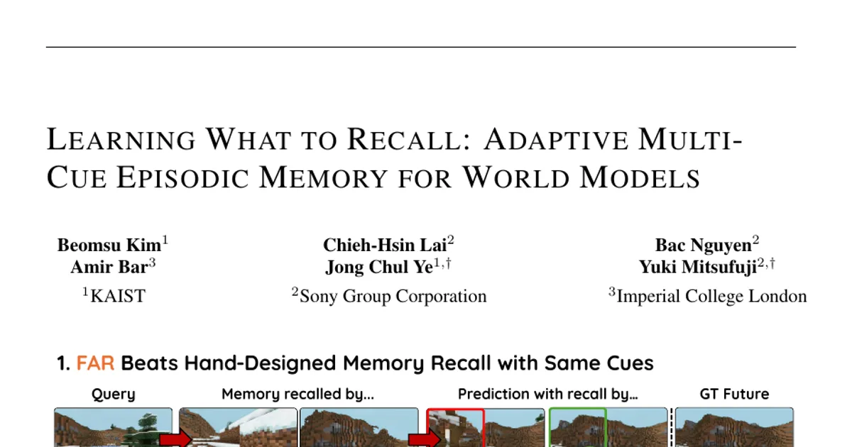 Learning What to Recall: Adaptive Multi-Cue Episodic Memory for World Models