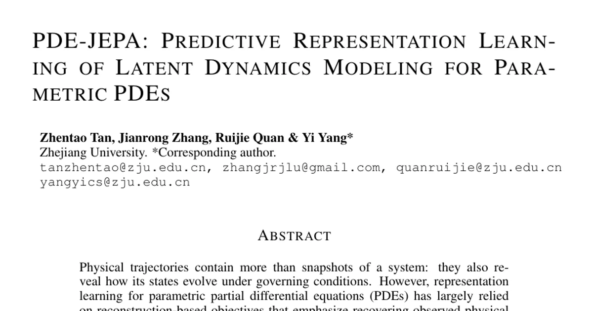 PDE-JEPA: Predictive Representation Learning of Latent Dynamics Modeling for Parametric PDEs