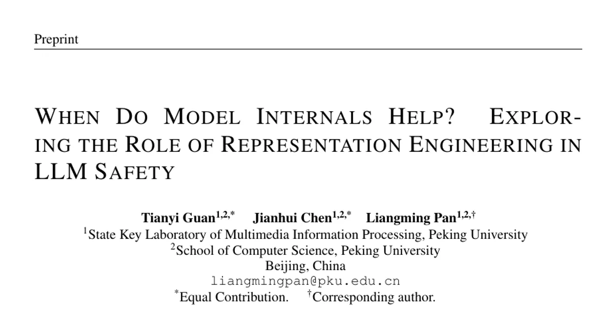 When Do Model Internals Help? Exploring the Role of Representation Engineering in LLM Safety