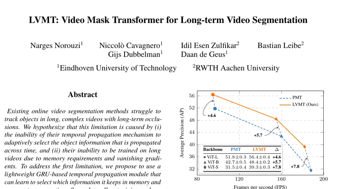 LVMT: Video Mask Transformer for Long-term Video Segmentation