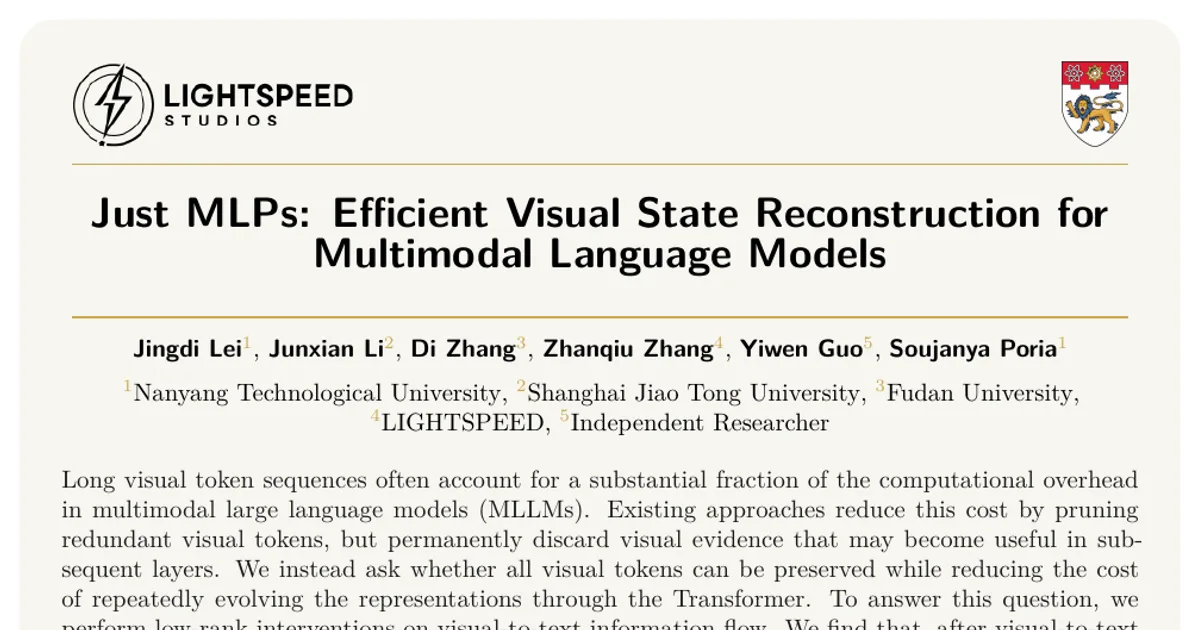 Just MLPs: Efficient Visual State Reconstruction for Multimodal Language Models