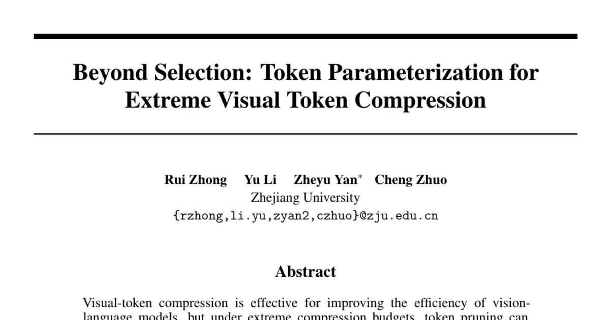 Beyond Selection: Token Parameterization for Extreme Visual Token Compression